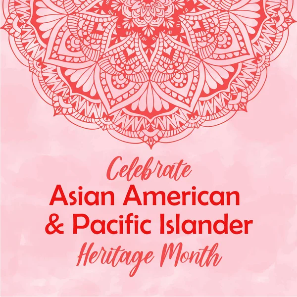 Celebrate Asian American Pacific Islander Heritage month. Pastel pink watercolour textured vector watercolor background, round mandala tradition eastern ornament. AAPI heritage month square template. — Stock Vector