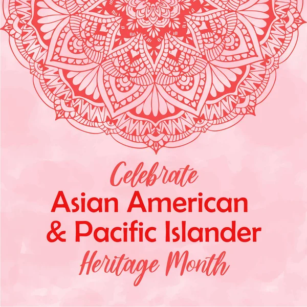 Celebrate Asian American Pacific Islander Heritage month. Pastel pink watercolour textured vector watercolor background, round mandala tradition eastern ornament. AAPI heritage month square template. — Stock Vector