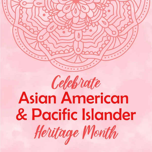 Celebrate Asian American Pacific Islander Heritage month. Pastel pink watercolour textured vector watercolor background, round mandala tradition eastern ornament. AAPI heritage month square template — Stock Vector
