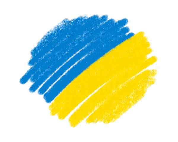 Український прапор - жовті і сині горизонтальні смуги. Ручний малюнок на задньому плані з мазками з текстурованими кольоровими смугами, символом України — стоковий вектор
