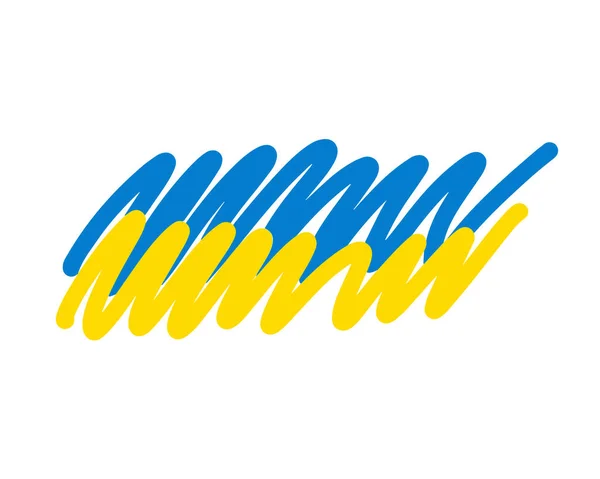 Kritzeln der ukrainischen Flagge - gelbe und blaue horizontale Bänder. Handgezeichnete Striche, Farbstreifen, Symbol der Ukraine — Stockvektor