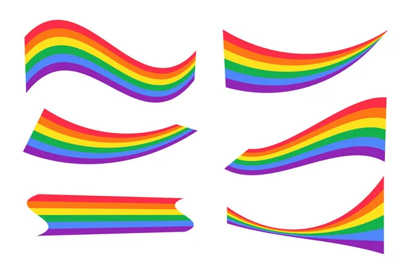 Símbolo de orgulho LGBT - conjunto de bandeira brilhante arco-íris acenando. Coleção vetorial de fitas coloridas Orgulho isolado. Clipe de arte, elementos de design pack —  Vetores de Stock