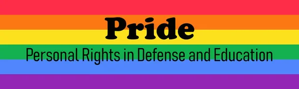 PRIDE ακρωνύμιο - Προσωπικά Δικαιώματα στην Άμυνα και την Εκπαίδευση. γκέι πολιτική οργάνωση. Πολύχρωμο ουράνιο τόξο σημαία. Εικονογράφηση διανύσματος — Διανυσματικό Αρχείο