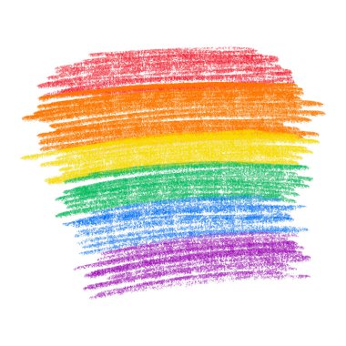 Gökkuşağı el çizimi kalem desenli karalama arkaplanı beyaz arka planda izole. LGBTQ gay gurur bayrak çizgileri,