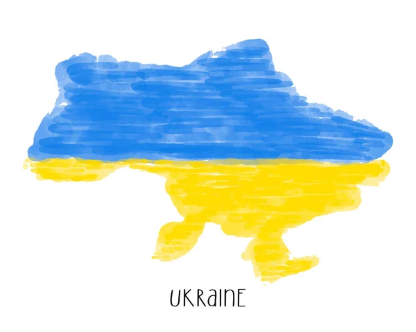 乌克兰水彩画纹理图。带有黄色和蓝色水彩画水平画笔的乌克兰艺术地图轮廓. — 图库矢量图片