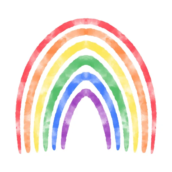 Aranyos akvarell texturált szivárvány. LMBT szimbólum. Hat szín Az LMBT zászlószínek akvarell szivárvány szimbóluma. Kézzel rajzolt művészi víz színe vonalak ív — Stock Vector
