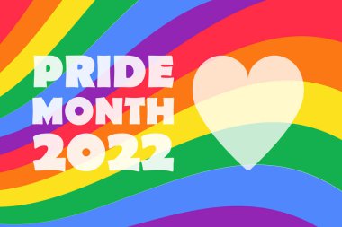 Gurur Ayı 2022 - yatay afiş şablonu. gökkuşağı LGBTQ gay gurur bayrağı renkleri çizgili arka plan. Vektör illüstrasyonu