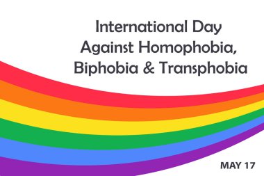 17 Mayıs 'ta Uluslararası Homofobi, Bifobi ve Transfobi Karşıtı Gün. Kutlama, LGBT hakları ihlalleri hakkında farkındalığı artırmak. Sancak, renkli gökkuşağı çizgili tebrik kartı şablonu.