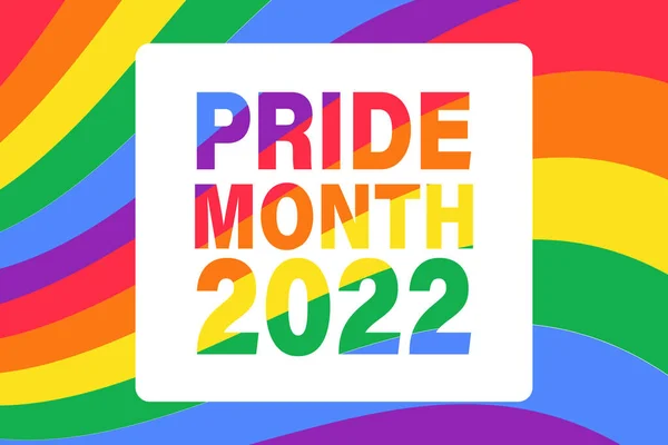 Mês do orgulho 2022 - modelo de banner horizontal. arco-íris LGBTQ gay orgulho bandeira cores listrado fundo. Ilustração vetorial —  Vetores de Stock