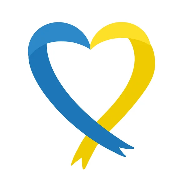 Corazón azul amarillo en forma de cinta de bandera ucraniana símbolo de Ucrania. Elemento de diseño vectorial aislado sobre fondo blanco. Apoya a Ucrania, no hay guerra — Vector de stock
