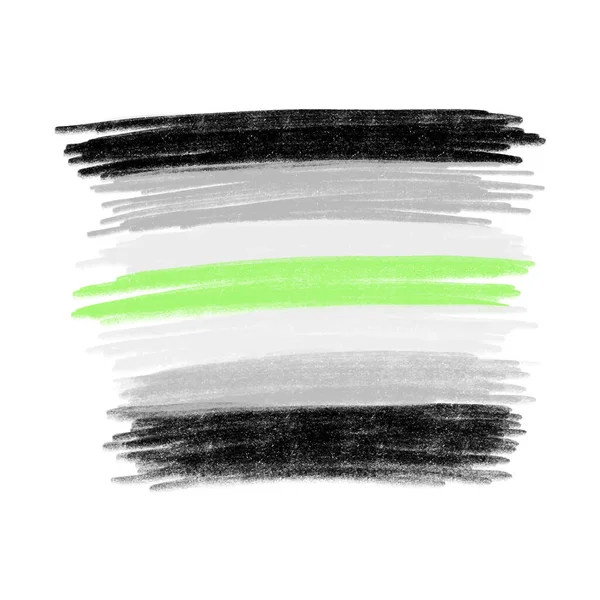 Agender Pride Flag - kézzel rajzolt zsírkréta színű ceruza texturált színes vízszintes csíkok. LMBTQ közösségi nemi csoport szimbólum. — Stock Vector