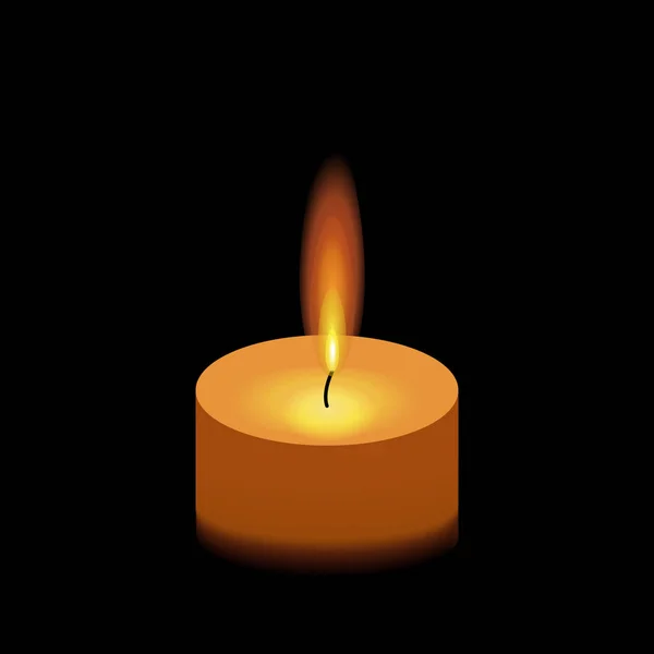 Vector illustratie met rouwende brandende kaars vlam licht op zwarte achtergrond. — Stockvector