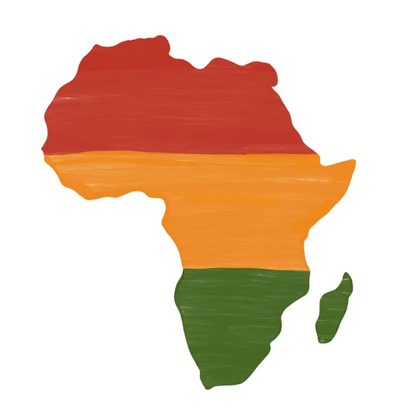 Мистецька рука материка Африки малювала на білому фоні зображення векторного гранджу на текстурованій мапі. Племінне тло в традиційних африканських кольорах - червоний, жовтий, зелений. Фарбальна щітка — стоковий вектор