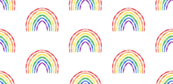 Cute watercolor textured rainbow seamless pattern. LGBT pride flag color symbol. Happy Pride Month sweet background backdrop design. — Stock Vector