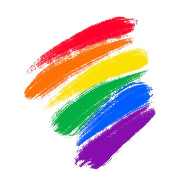 vector rainbow paint stroke textured, colorful stripes in color of LGBT community. Artistic watercolor hand drawn brush background template, design element for Pride Month, LGBTQ celebration.
