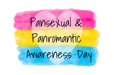 Panseksüel Panromantizm Farkındalık Günü - suluboya desenli Panseksüel bayraklı yatay vektör pankart tasarımı, LGBTQ topluluk grubu, panseksüelliğin sembolü