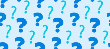 Mavi arkaplanda parlak işaret işaretleri olan kusursuz bir arkaplan. Geri bildirim, beyin fırtınası, görüş, tepki, anket, öğrenme konsepti. İş yeri duvar kâğıdı.