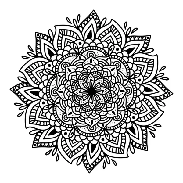 Mandala dairesel simetrik deseni. Doğu motifi. Siyah çizgili çiçek desenli yuvarlak süs. Beyaz arkaplanda vektör çizimi izole edildi. Arapça, Hint baskısı. yoga sembolü. — Stok Vektör