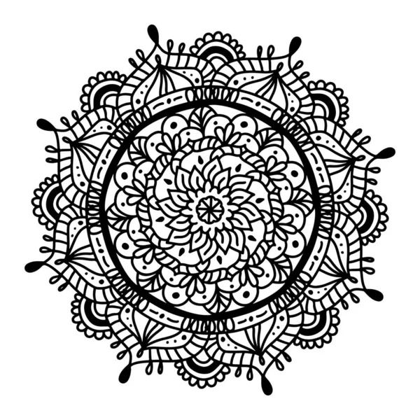 Круговой симметричный узор Мандала. Восточный мотив. Цветочные декоративные круглые орнаменты в черном цвете. Векторная иллюстрация изолирована на белом фоне. Арабский, индийский. символ йоги. — стоковый вектор