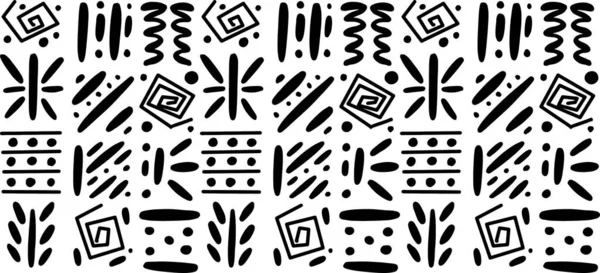 African clash ethnic tribal seamless pattern background. Vector black and white square repeat lines backdrop for Black History Month, Juneteenth, Kwanzaa print, banner, wallpaper. — Stockvector