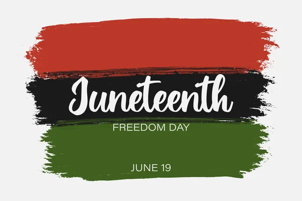 Vector hand draw, paint textured grunge Juneteenth Freedom Day flag. Horizontal banner design for Juneteenth celebration in USA. — Vector de stock