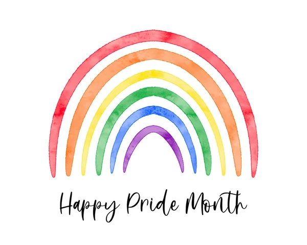 Mignon arc-en-ciel texturé aquarelle. Drapeau de fierté LGBT symbole de couleur. Happy Pride Month texte carte de vœux douce, bannière, modèle de médias sociaux. — Image vectorielle