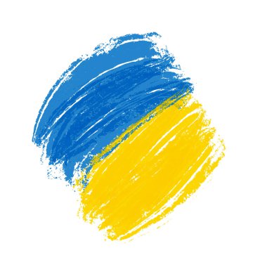 Ukrayna bayrağı - sarı ve mavi yatay şeritler. Fırça grunge desenli el çizimi arkaplan şablonu Ukrayna sembolü desenli renk çizgileri