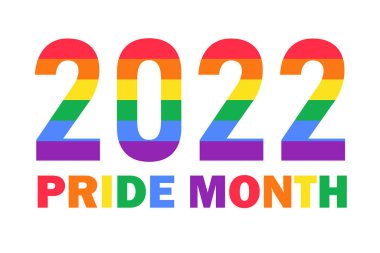 2022 in rainbow LGBTQ flag colors isolated on white background. Vector logo symbol of LGBTQ pride month 2022, template for banner, card, poster with text