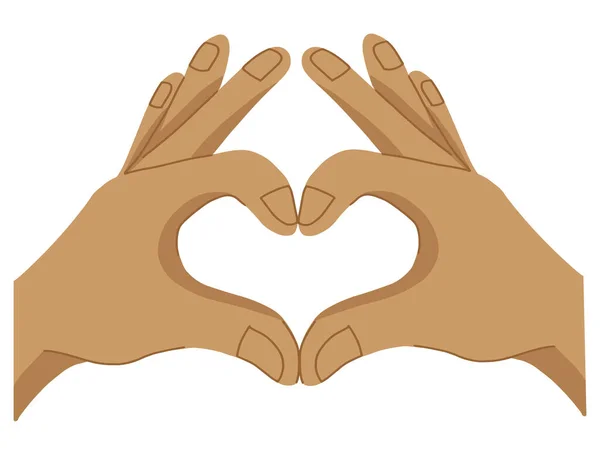 Två händer som gör hjärtsignering gest med fingrar. Vektor illustration i enkel platt tecknad stil isolerad på vit bakgrund. Kärlek, fred, välgörenhet, stödkoncept. — Stock vektor