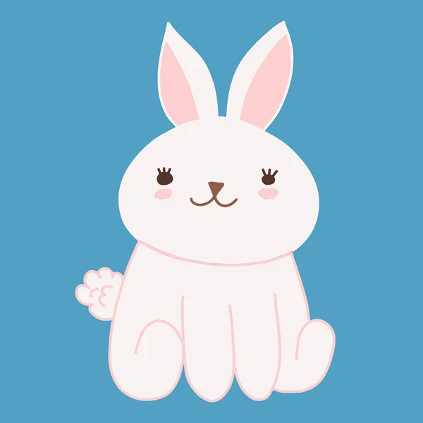 Linda liebre de conejo kawaii. Dulce conejo blanco sentado. Niños carácter animal. — Vector de stock