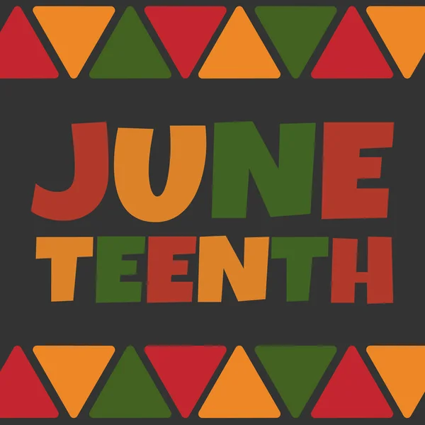 Juneteenth square banner design with triangles border in traditional African colors - black, red, yellow, green. Vector minimalist African background design. — Stock Vector