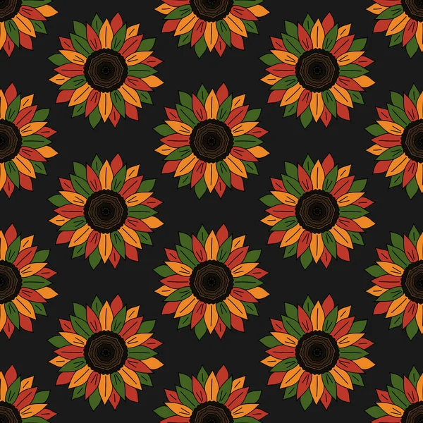Kwanzaa Black History Month Juneteenth Seamless Pattern Background Sunflowers Traditional — Stock Vector