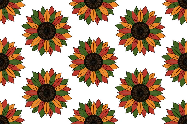Kwanzaa Black History Month Juneteenth Seamless Pattern Background Sunflowers Traditional — Stock Vector