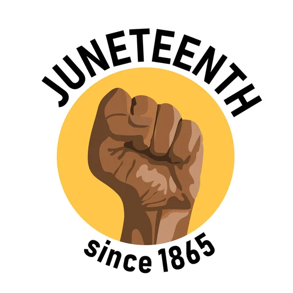 Felemelt Kéz Afro Amerikaiaktól Összeszorított Ököllel Kerek Jelvényes Kitűzővel Juneteenth — Stock Vector