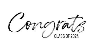 2024 'ün tebrik sınıfı - basit el çizimi vektör çizimi illüstrasyon. Lise için şablon mezuniyet logosu, üniversite yıllığı..