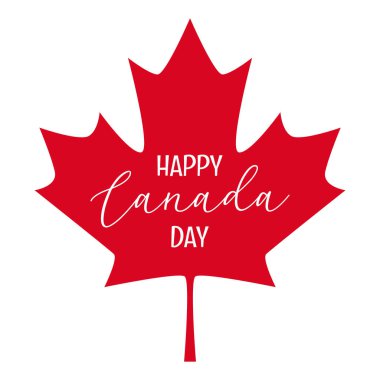 Kanada bayrağının akçaağaç yaprağı ikonlu tebrik kartı gününüz kutlu olsun. Metin ve yazdırma ile Kanada günü için basit vektör tasarımı.