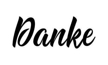 Danke - Almanca Çeviri - Teşekkürler. Siyah mürekkep modern kaligrafi minimalist harfler. Beyaz arkaplanda vektör çizimi izole edildi. Teşekkür ederim, tebrik kartı.