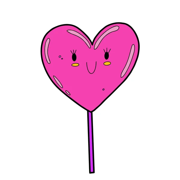Милі Каваї Y2K Серцеподібної Форми Lollypop Посмішкою Обличчя Векторні Ілюстрації — стоковий вектор