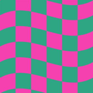 Harika Dalgalı Erimiş Psikedelik Dama tahtası Y2K 90 'ların kusursuz model vektör arka planı. Retro hippi trippy optik tekrarlama doku duvar kağıdı, tekstil tasarımı.