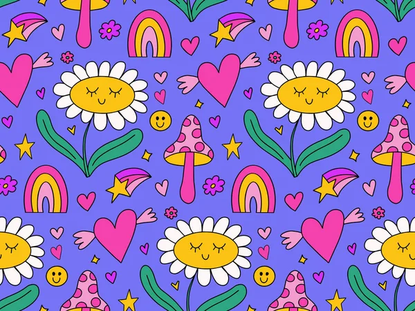 Lindo Kawaii Y2K Margarita Sin Costuras Patrón Fondo Con Flor — Vector de stock