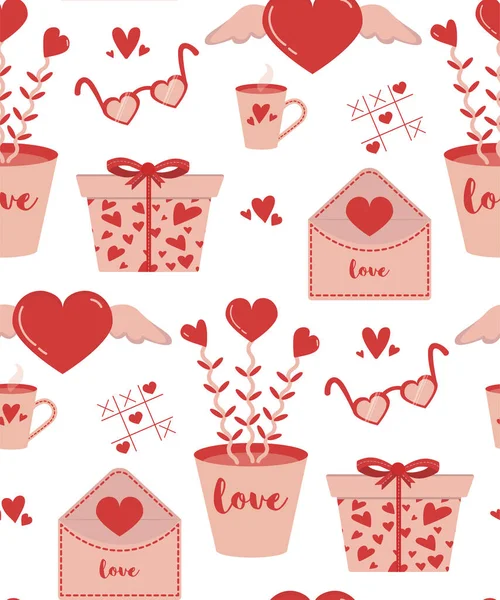 Sevgililer Günü Vektörünün Kusursuz Arka Planı Hediye Kutusu Aşk Mektubu — Stok Vektör