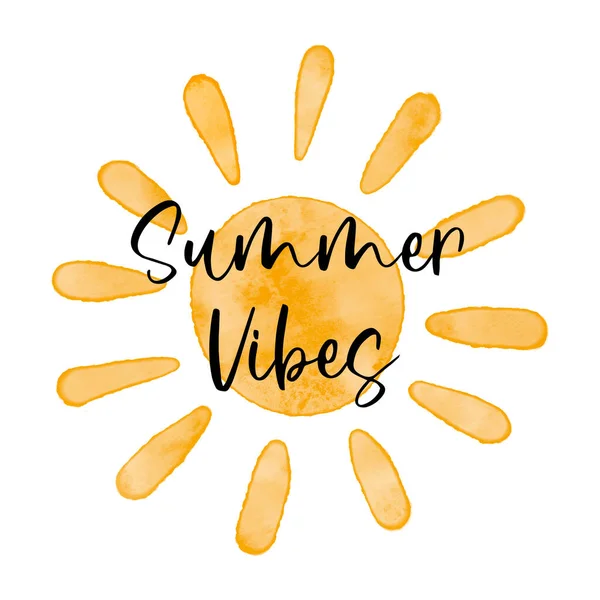 Summer Vibes Black Ink Calligraphy Lettering Watercolor Textured Simple Vector — ストックベクタ