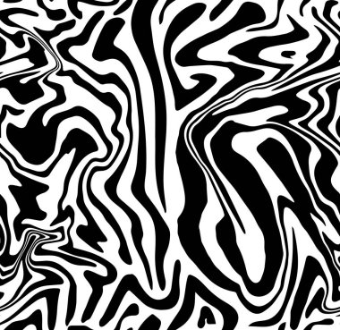 Liquid wavy black and white stripes abstract seamless pattern background. Monochrome marble psychedelic vector texture design clipart