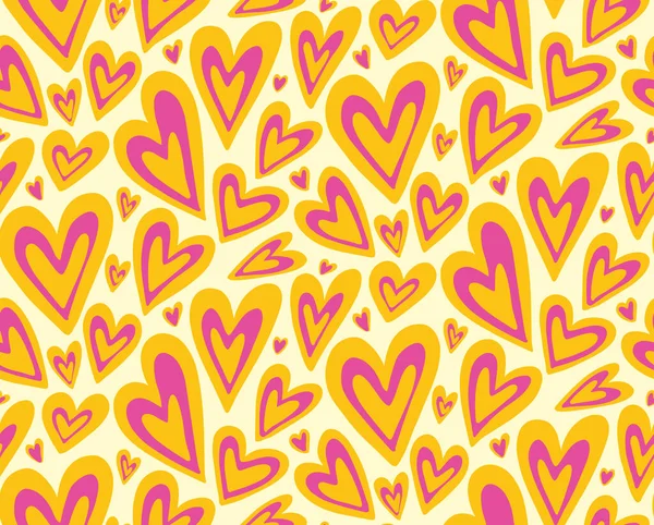 Groovy Purple Yellow Hearts Y2K 90S Seamless Pattern Vector Background — Vector de stock