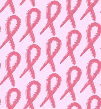 Pembe kurdele - göğüs kanseri farkındalığı sembolü, Grunge desenli el yazısı mürekkep çizimi, dikişsiz arka plan tasarımı..