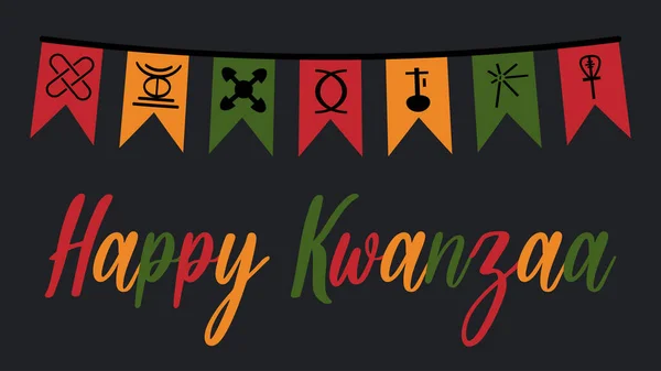 Banner Kwanzaa Feliz Com Bandeiras Festivas Bonito Bunting Com Sete —  Vetores de Stock