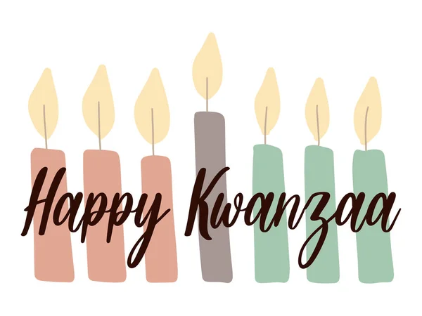 Happy Kwanzaa Greeting Card Script Lettering Hand Drawn Simple Kinara —  Vetores de Stock