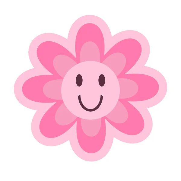 Cute smiling daisy flower in pink color. Vector illustration isolated on white background. Cute y2k clip art, retro, vintage design element. Modern trendy psychedelic smile.