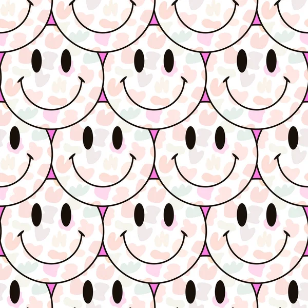Seamless Pattern Background Happy Face Smile Circles Mosaic Tile Cute —  Vetores de Stock