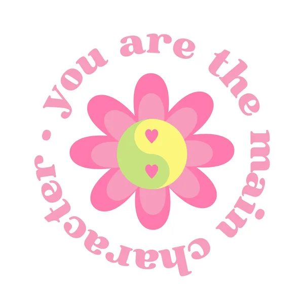 You Main Character Flower Yin Yang Symbol Hearts Pink Cute - Stok Vektor